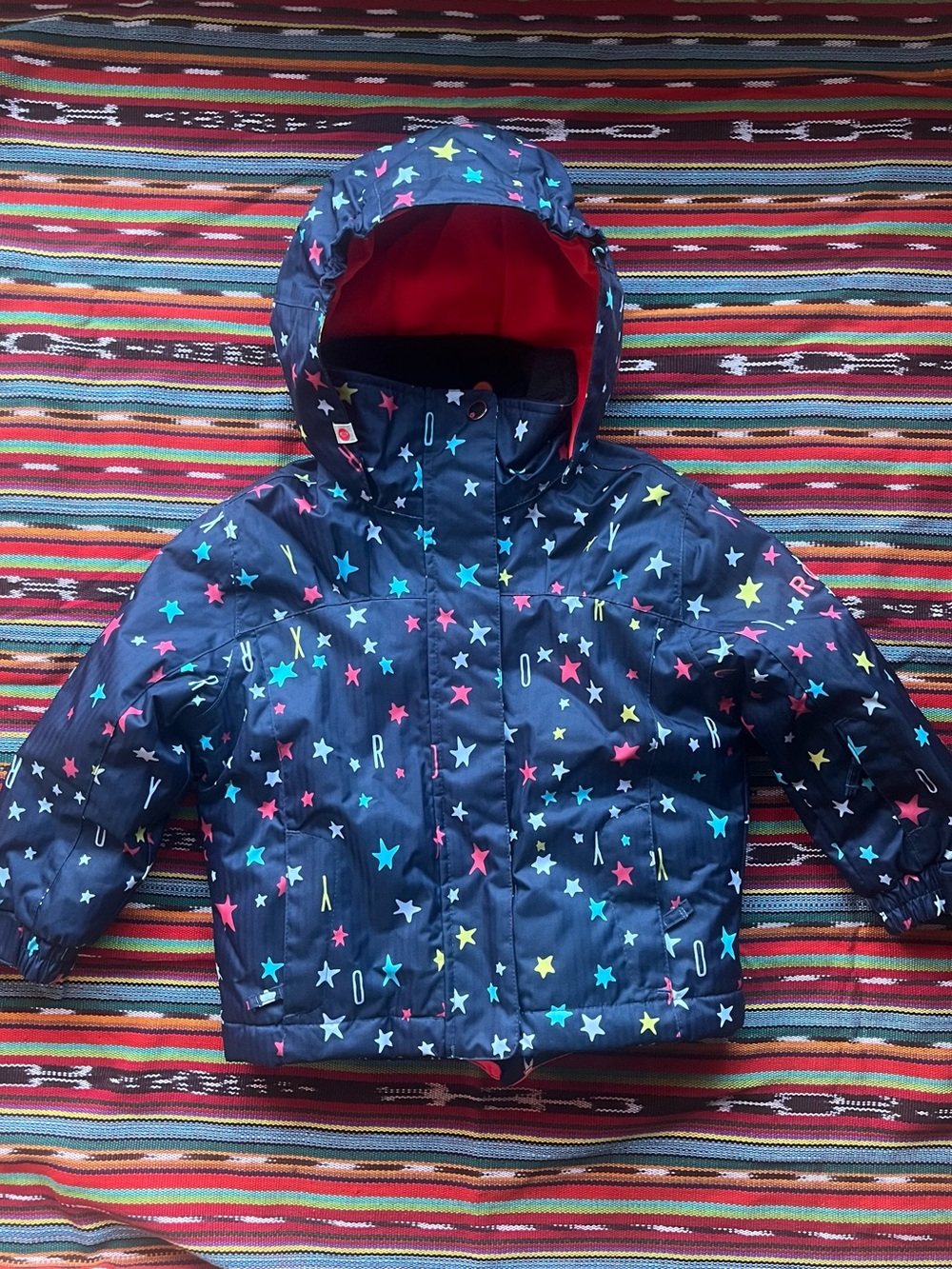 Roxy Girl’s Blue Pink Star Hooded 5K Insulated Snow Ski Jacket Size 2 2T